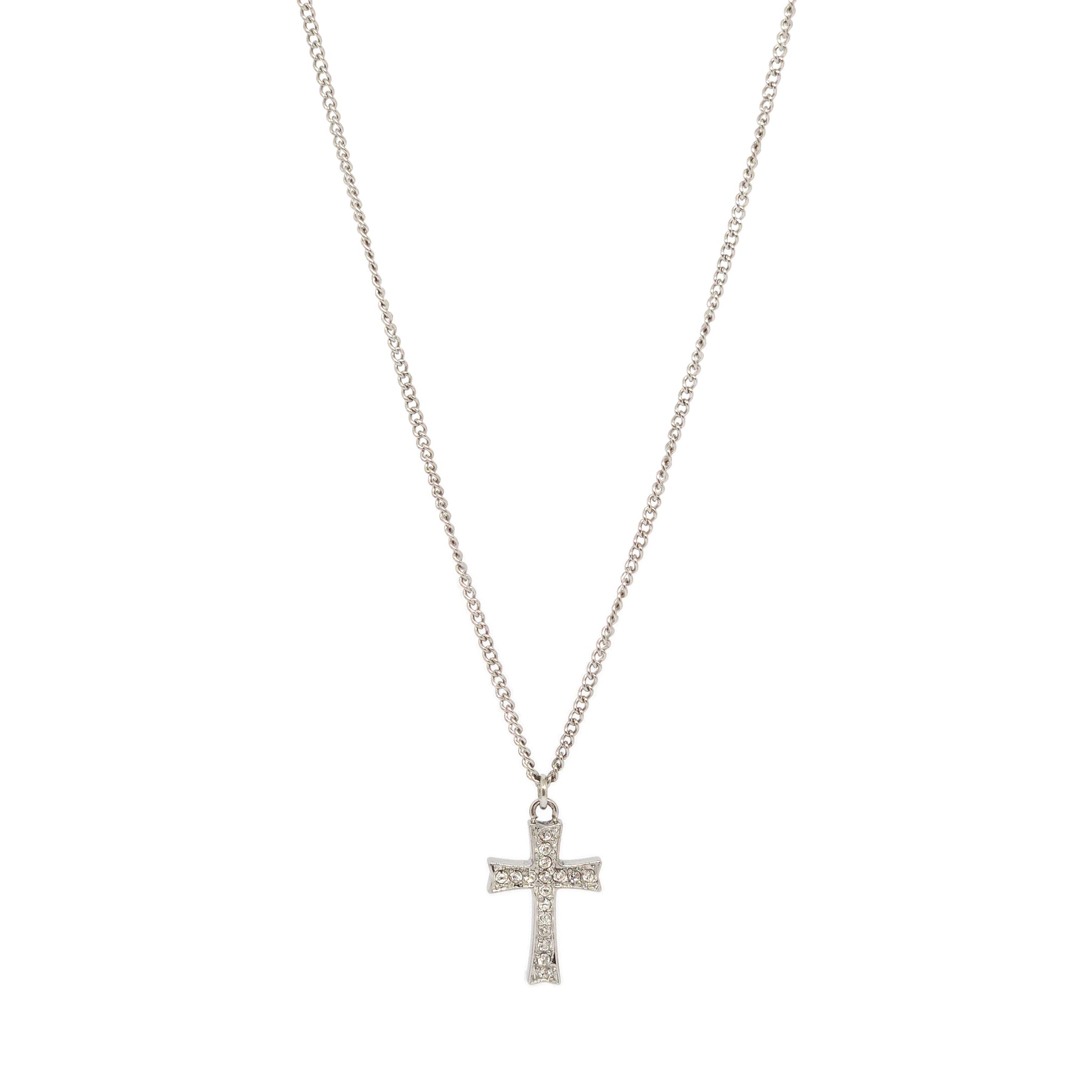 ESN 8186: Pointed Cz-Studded Cross Necklace w/ 45cm+5cm S/S Ch