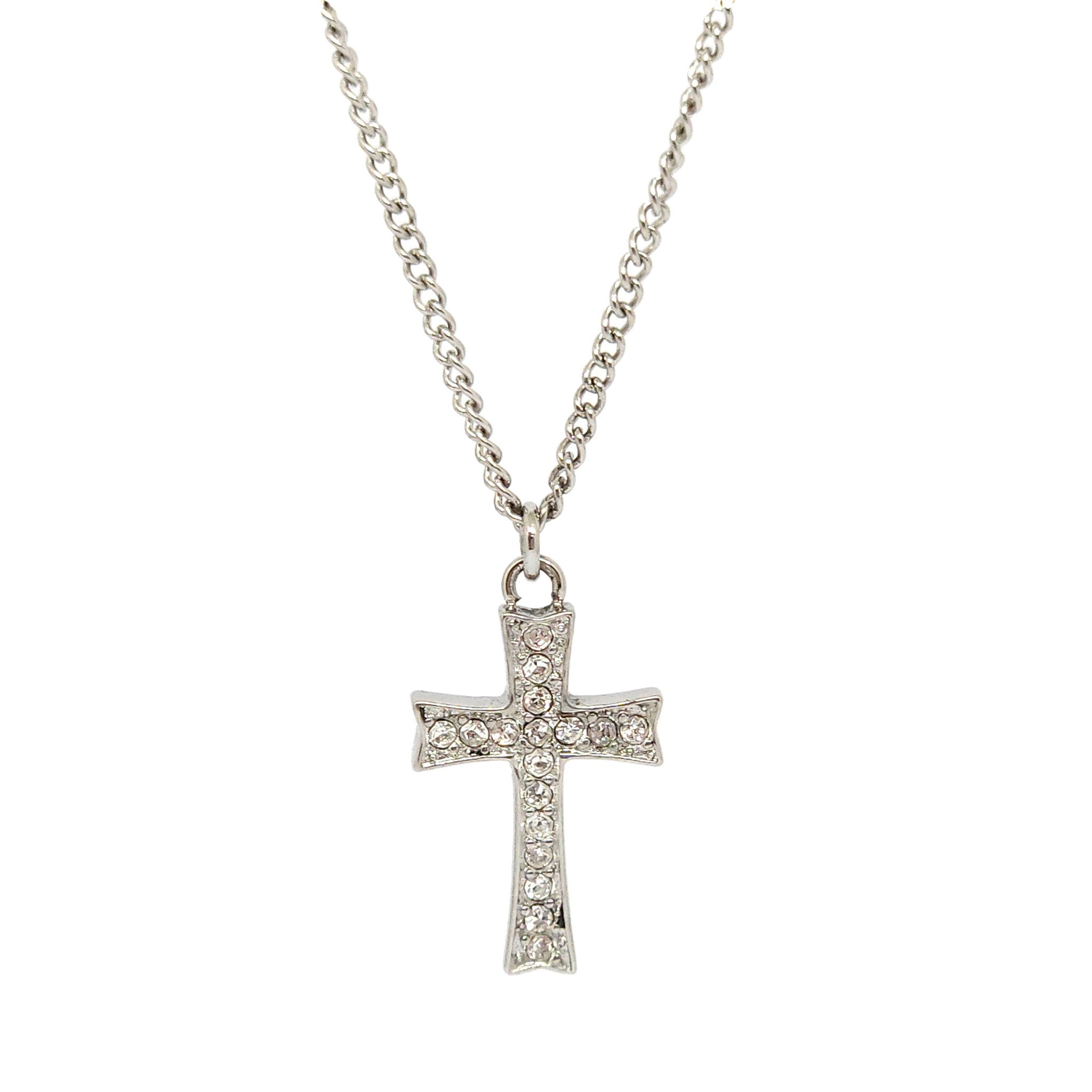 ESN 8186: Pointed Cz-Studded Cross Necklace w/ 45cm+5cm S/S Ch