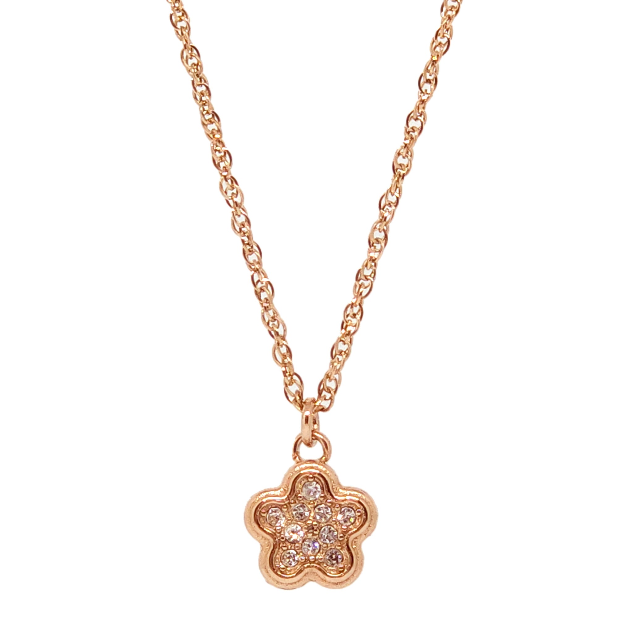 ESN 8192: Rose Gold Enclosed Cz-Studded Flower Necklace (45cm+5cm Ch)