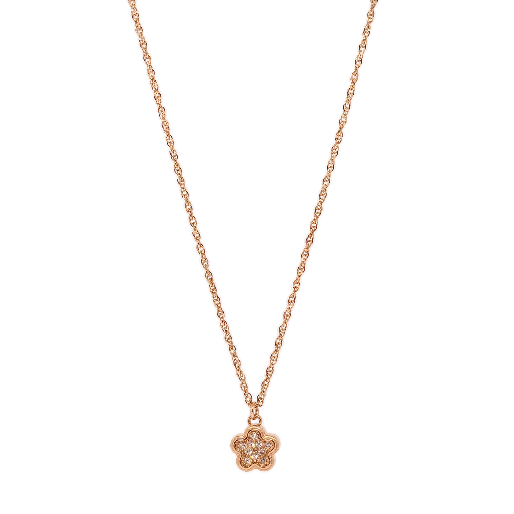 ESN 8192: Rose Gold Enclosed Cz-Studded Flower Necklace (45cm+5cm Ch)