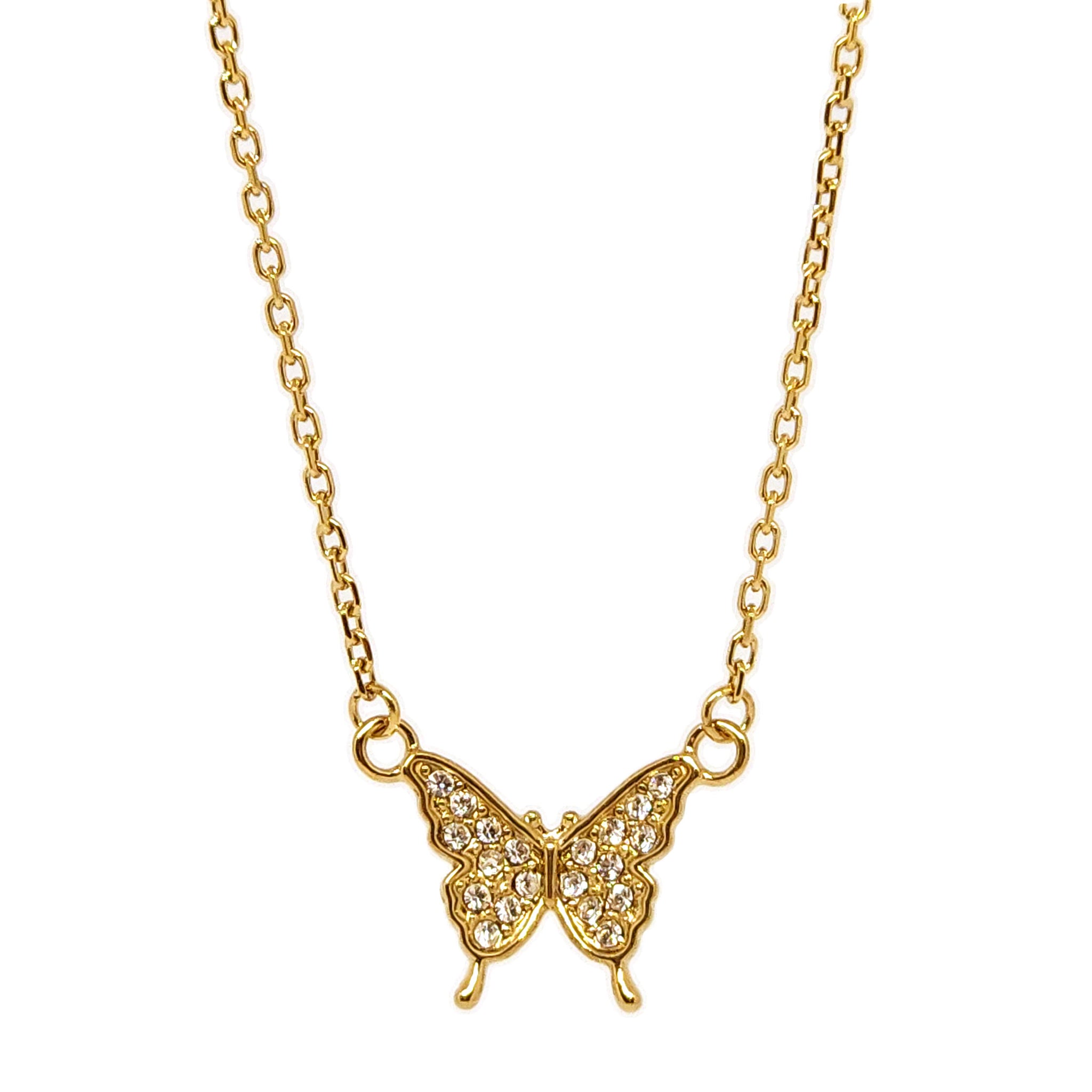 ESN 8194: All IPG Cz-Studded Solo Butterfly Necklace (45cm+5cm Ch)