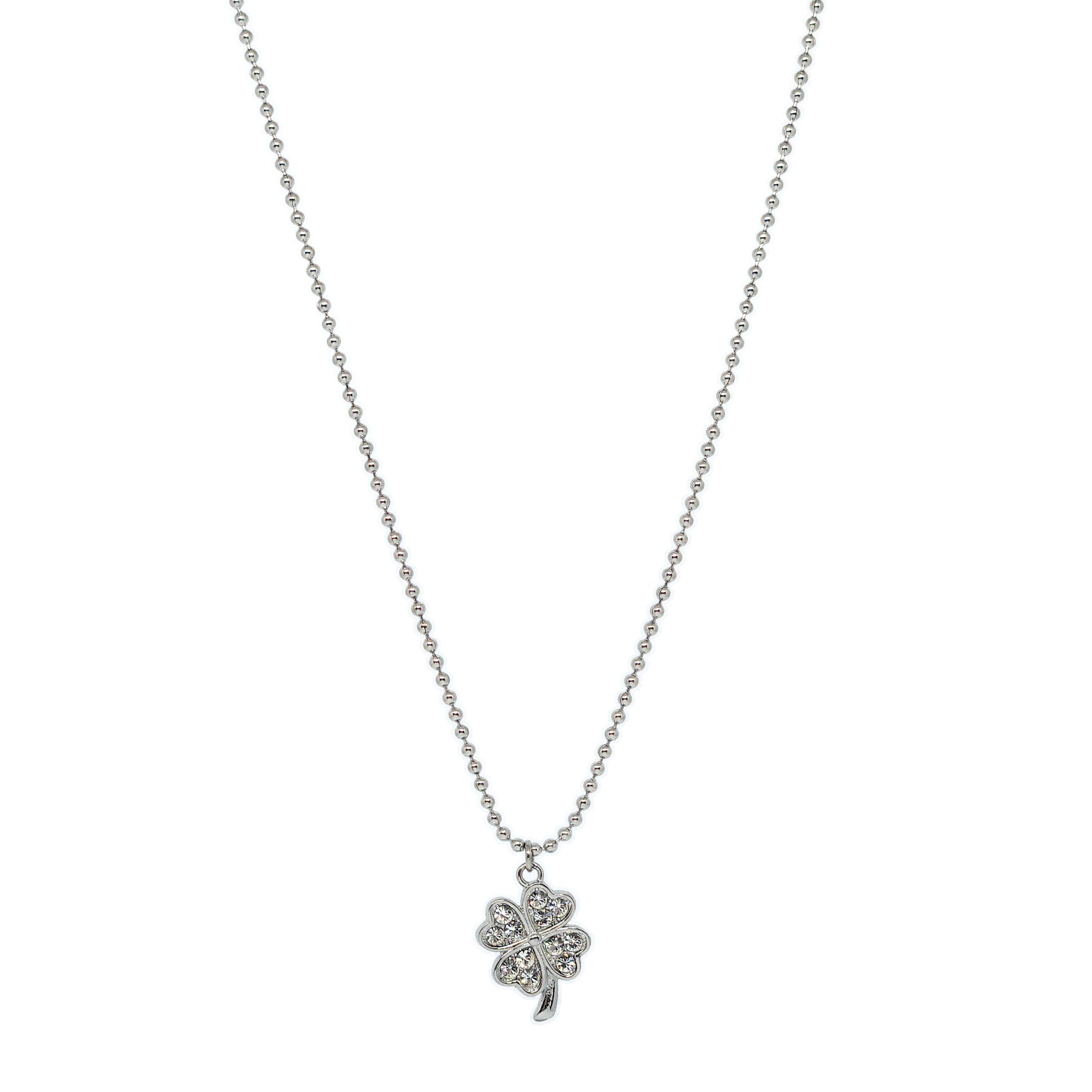 ESN 8196: Cz-Studded Four-Luck Clover Necklace (45cm+5cm Ch)