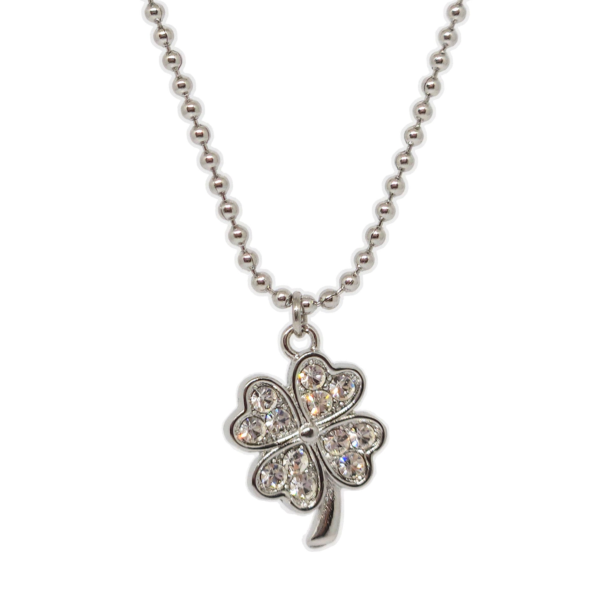 ESN 8196: Cz-Studded Four-Luck Clover Necklace (45cm+5cm Ch)