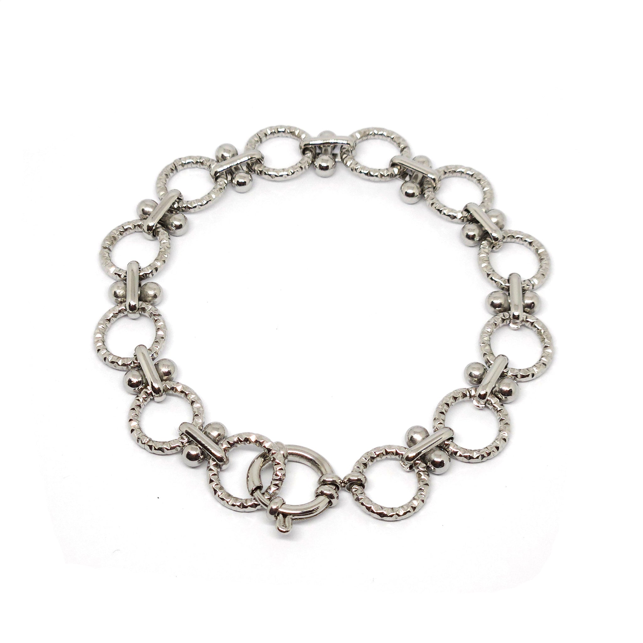 ESBL 8275: 8" Glossy S/S Etched Circle & Bar Bracelet