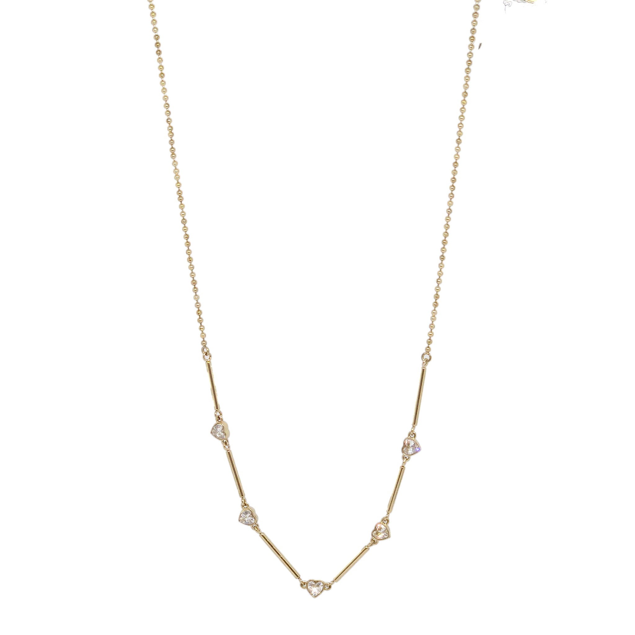 ESN 8276: All IPG 5x Tiny Heart Cz Dainty Necklace (45+5cm)