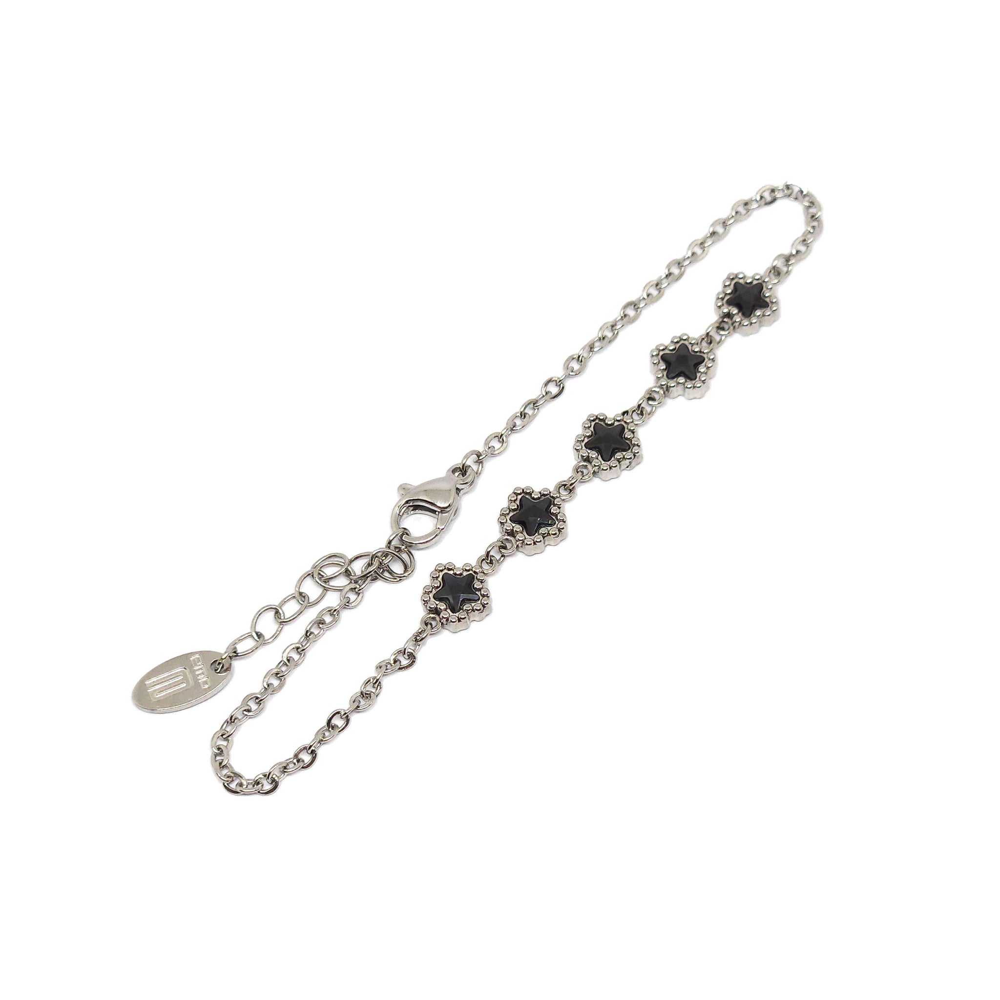 ESBL 8277: 8" S/S 5x Enclosed Black Floral Cz Dainty Bracelet