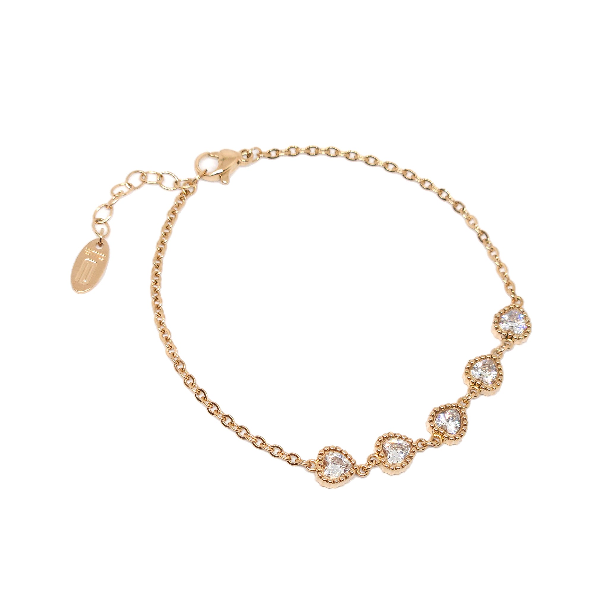 ESBL 8278: 8" Rose Gold-Plated 5x Enclosed Baby Heart Cz Bracelet