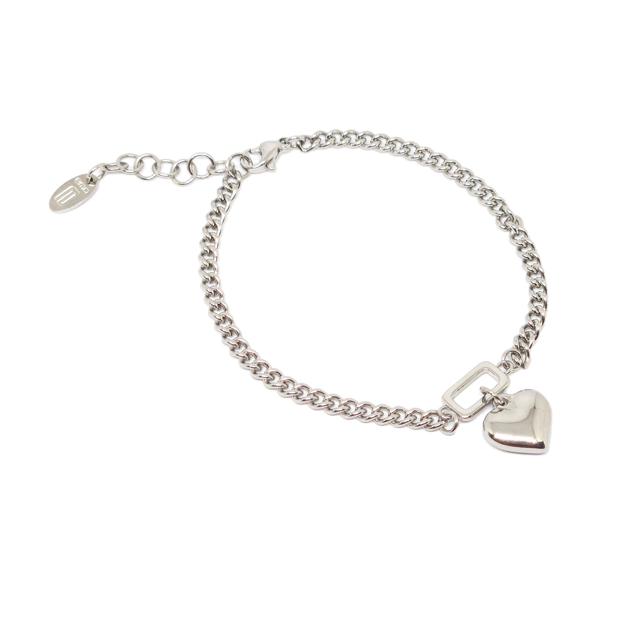 ESBL 8279: Glossy S/S Chain link Blet w/ Solid Heart Ctr Bracelet