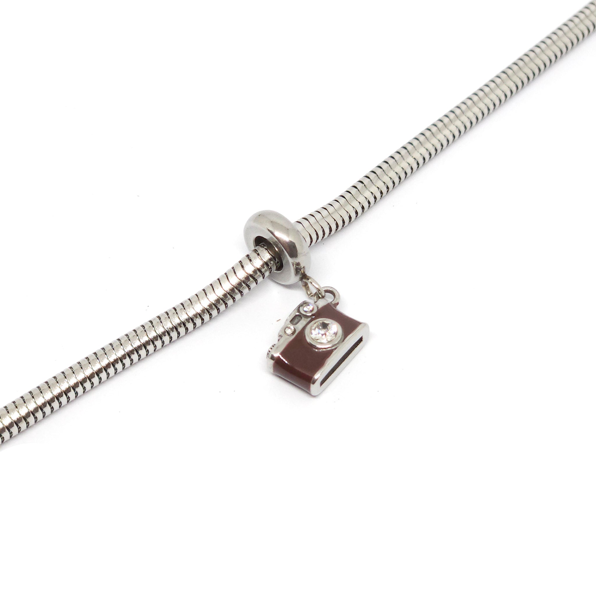 ESBL 8282: Adjustable Steel Blet w/ Camera Charm Bracelet