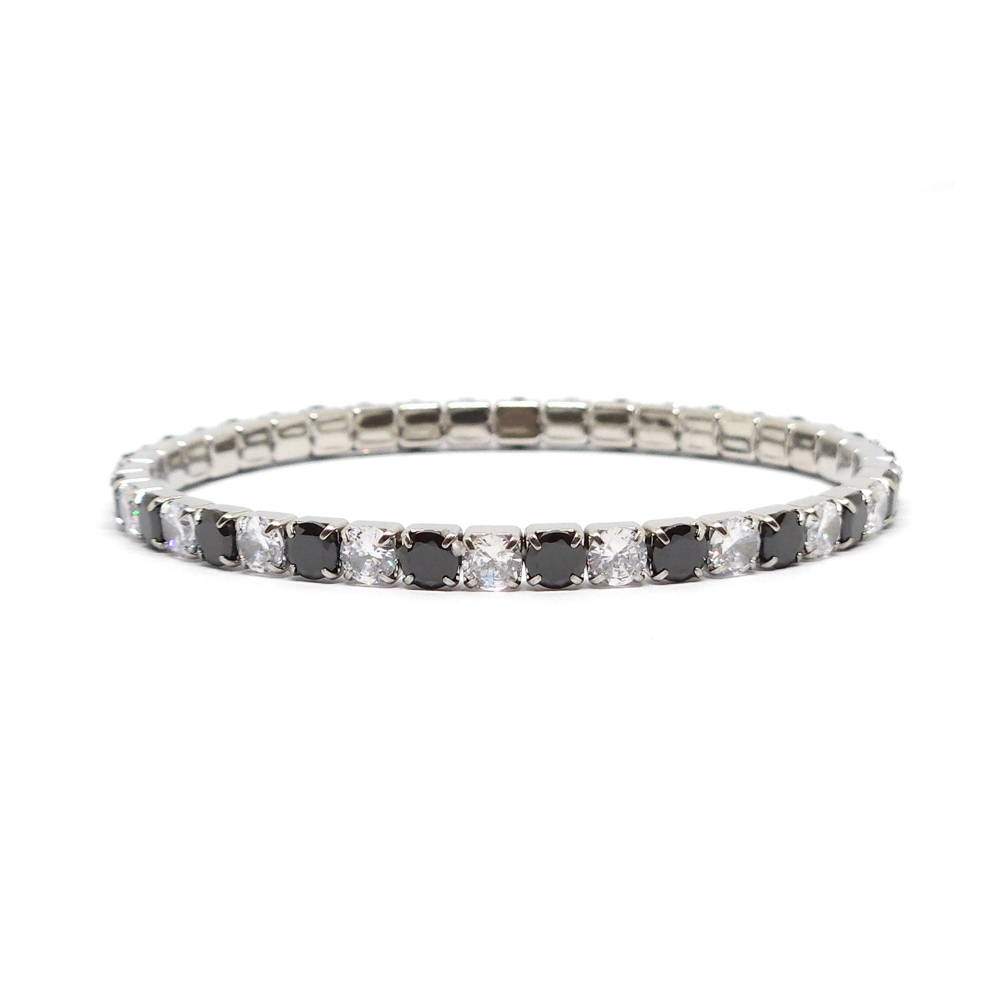 ESBL 8347: Black & Bright White Cz Adjustable Bracelet