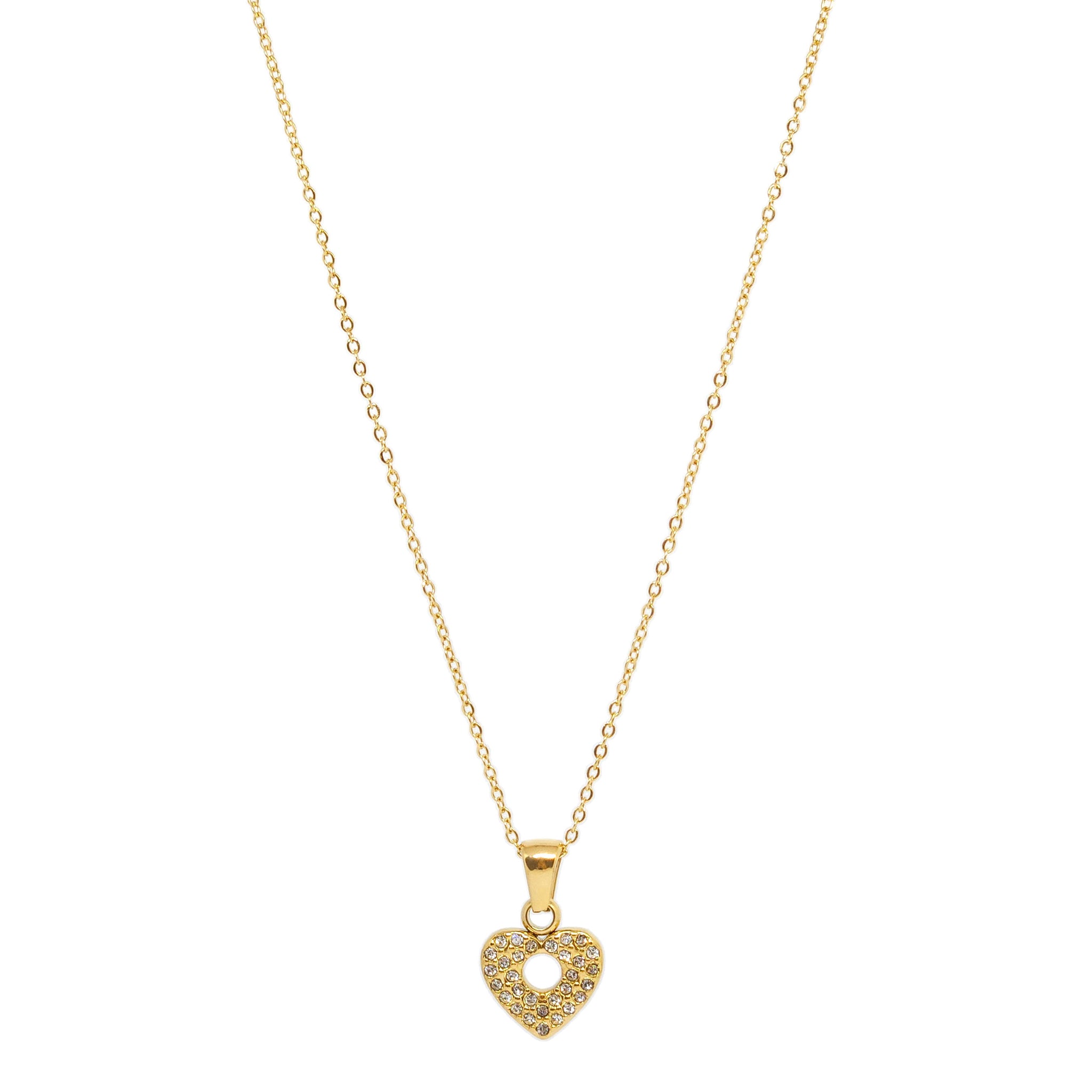 ESN 8356: All IPG Cz-Studded Heavy Heart Necklace (17.5"+2")