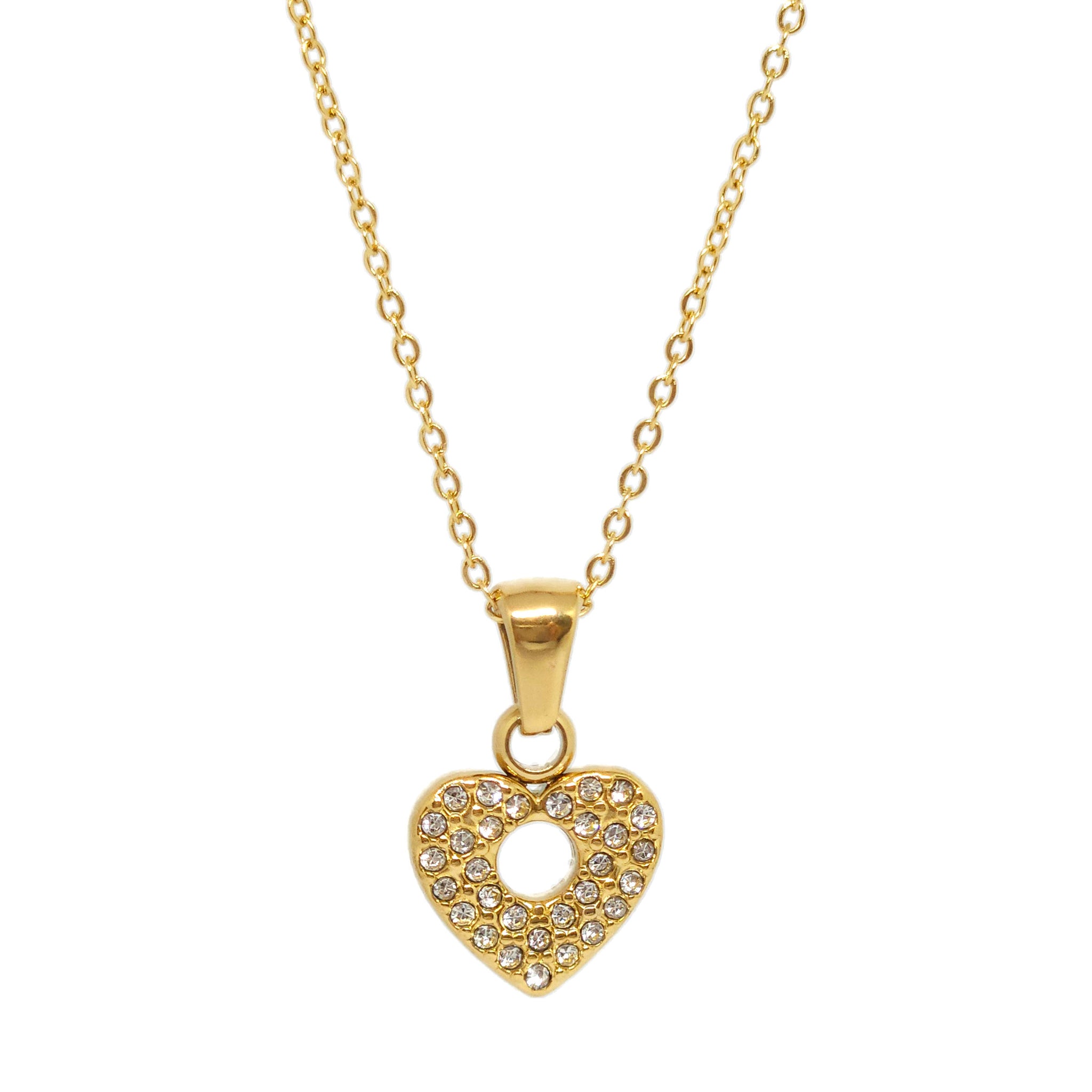 ESN 8356: All IPG Cz-Studded Heavy Heart Necklace (17.5"+2")